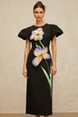 Rhea Midi Dress Black Floral Sequin Embroidery Slit Zip Fastening