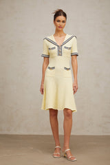 Riccarda Knitted Dress Yellow Sailor Collar Style