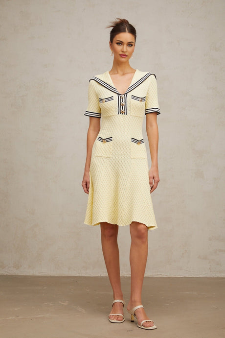 Riccarda Knitted Dress Yellow Sailor Collar Style
