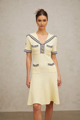 Riccarda Knitted Dress Yellow Sailor Collar Style