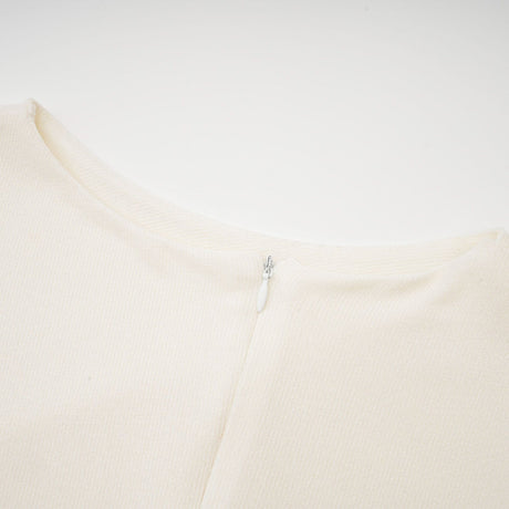 Riccarda Midi Dress White Draped Asymmetric Hem Ruched Detailing