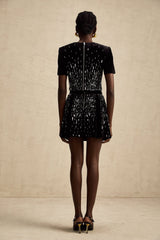 Riccarda Skirt & Top Set Black Velvet Sequin Crystal Embellished