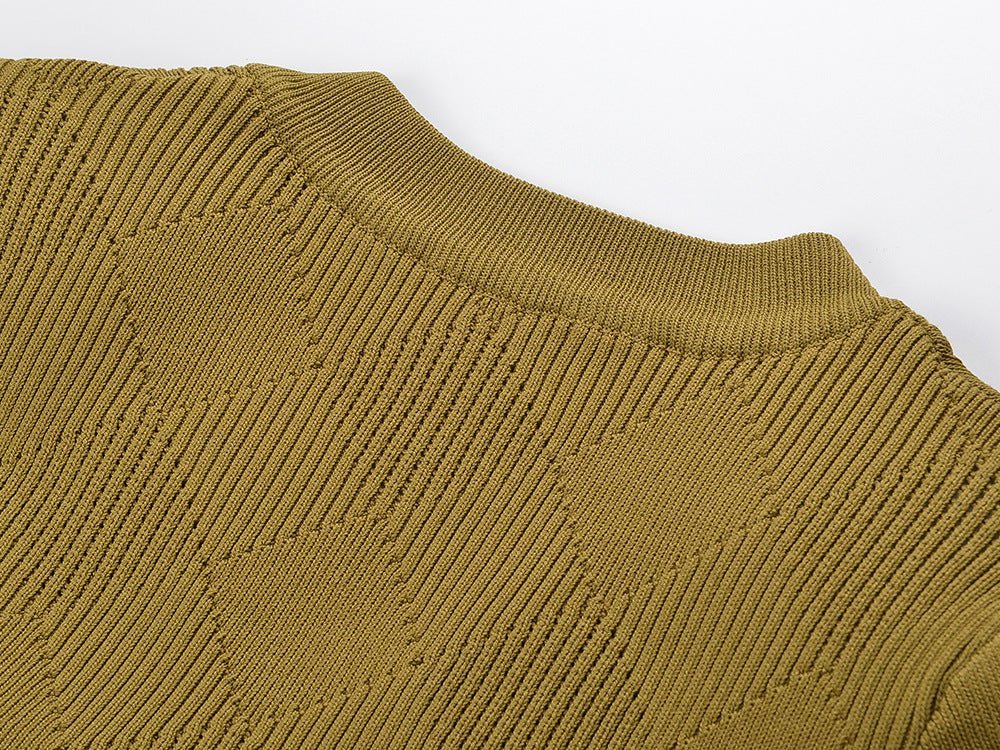 Riley Dress - Fitted Silhouette - Textured Button - Down Design - Bodycon Fit - Gold Button Embellishments