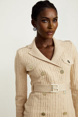 Riley Neutral Knitted V Neck Dress with Detachable Belt