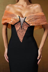 Rina Black One Shoulder Maxi Dress with Beaded Detailing
