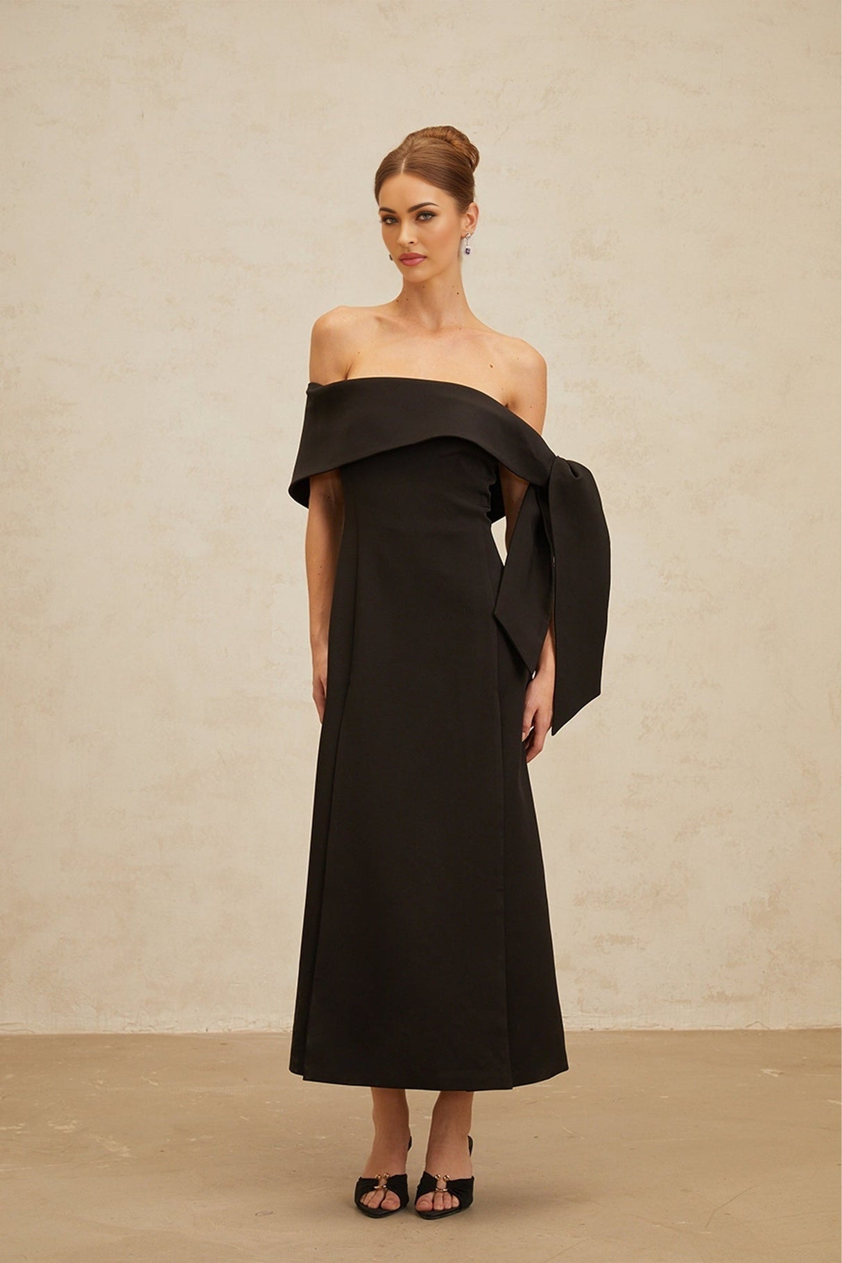 Rina Maxi Dress - Off - the - Shoulder - Bow Detail - Side Slit