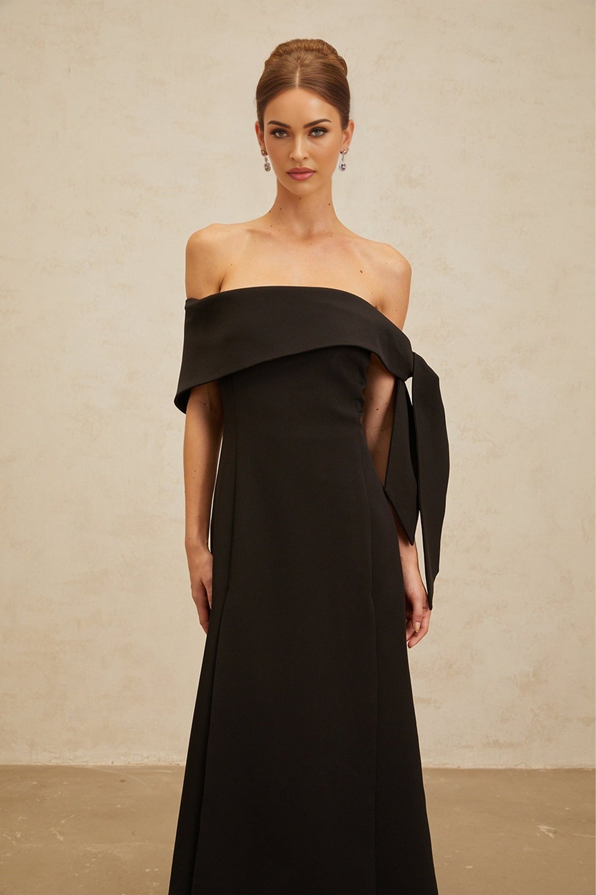 Rina Maxi Dress - Off - the - Shoulder - Bow Detail - Side Slit