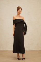 Rina Maxi Dress - Off - the - Shoulder - Bow Detail - Side Slit