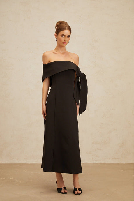 Rina Maxi Dress - Off - the - Shoulder - Bow Detail - Side Slit