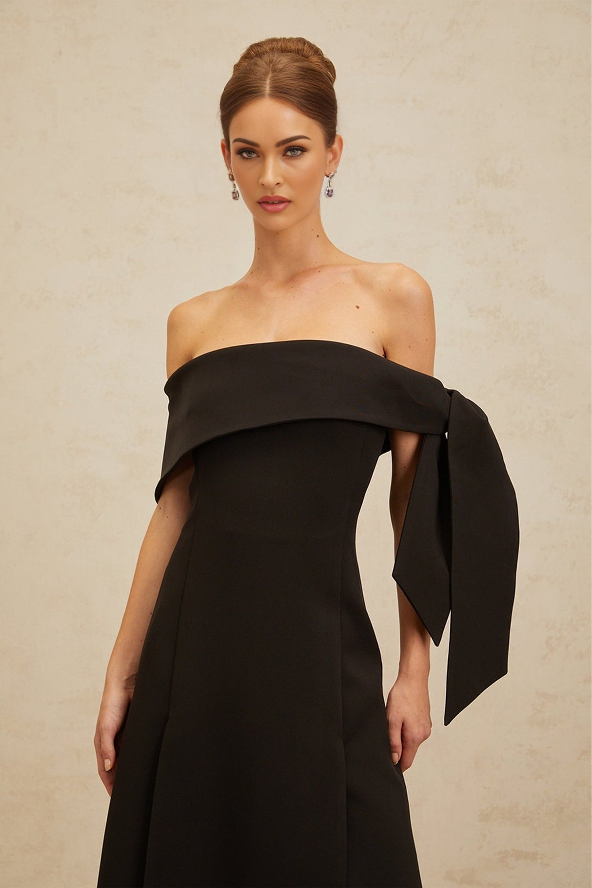 Rina Maxi Dress - Off - the - Shoulder - Bow Detail - Side Slit
