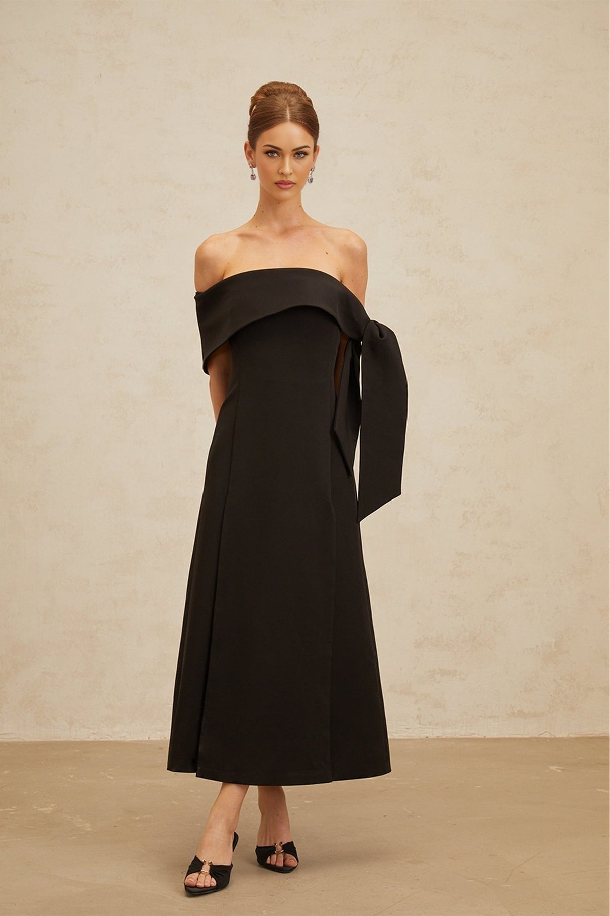 Rina Maxi Dress - Off - the - Shoulder - Bow Detail - Side Slit