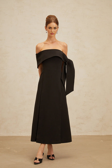 Rina Maxi Dress - Off - the - Shoulder - Bow Detail - Side Slit