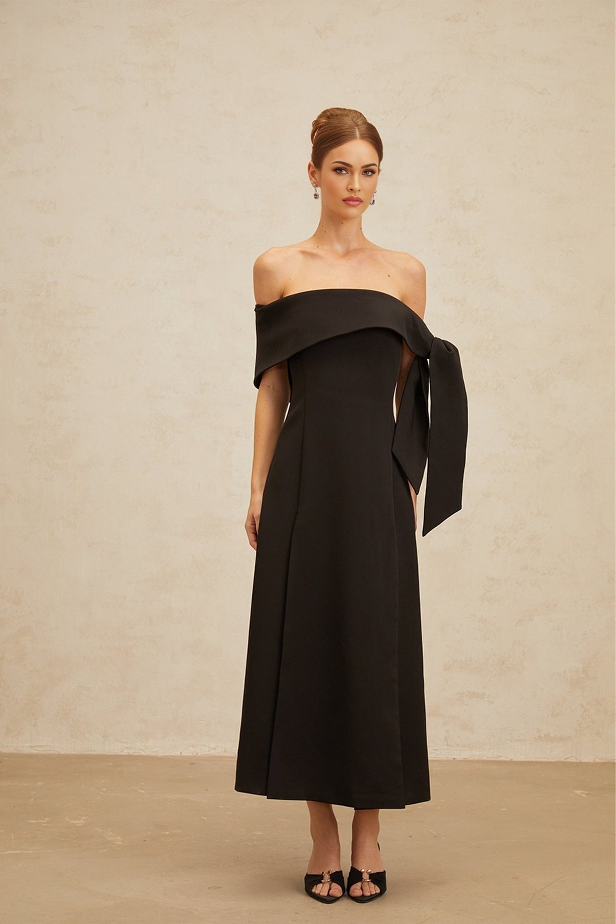 Rina Maxi Dress - Off - the - Shoulder - Bow Detail - Side Slit