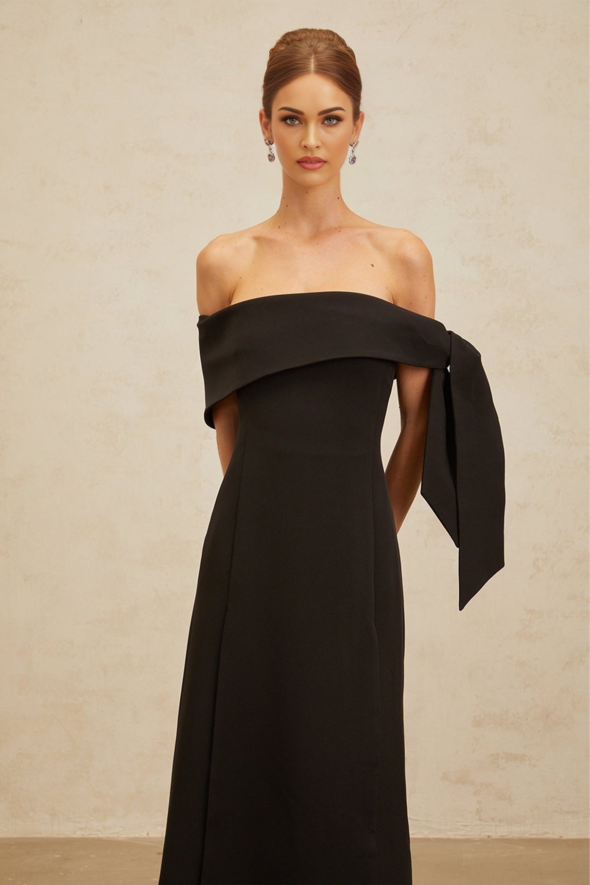 Rina Maxi Dress - Off - the - Shoulder - Bow Detail - Side Slit
