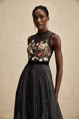Rinata Embellished Maxi Dress with Floral Embroidery
