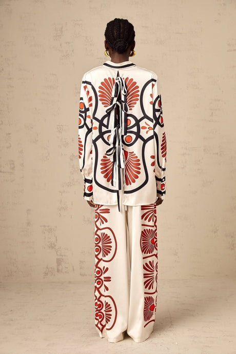 Rinata Shirt & Trousers White Multicolor Graphic Print Set