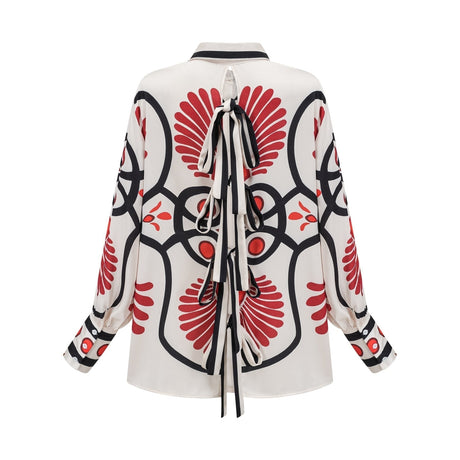 Rinata Shirt & Trousers White Multicolor Graphic Print Set