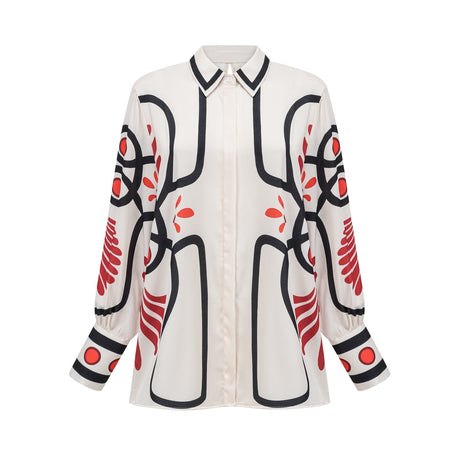 Rinata Shirt & Trousers White Multicolor Graphic Print Set