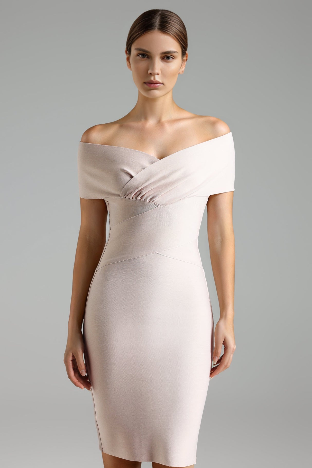 Rita Beige One-Shoulder Midi Dress Elegant Allure Formal Occasions
