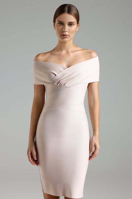 Rita Beige One-Shoulder Midi Dress Elegant Allure Formal Occasions