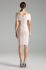Rita Beige One Shoulder Midi Dress Elegance Allure Formal Occasions Sophistication Chic