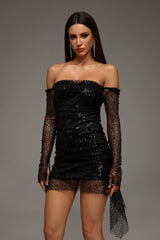 Rita Black Sequin Off-Shoulder Mini Dress
