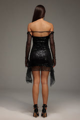 Rita Black Sequin Off-The-Shoulder Mini Dress