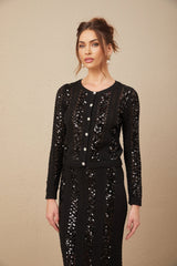 Rita Cardigan & Skirt Black Sequin Crochet Matching Set