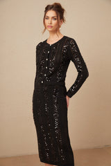 Rita Cardigan & Skirt Black Sequin Crochet Matching Set
