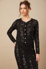Rita Cardigan & Skirt Black Sequin Crochet Matching Set