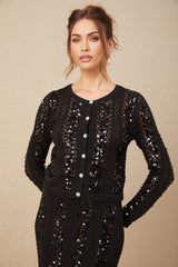 Rita Cardigan & Skirt Black Sequin Crochet Matching Set