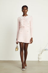 Rita Cardigan & Skirt Pink Ribbed Knit Lace Panel Flounce Hem