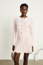 Rita Cardigan & Skirt Pink Ribbed Knit Lace Panel Flounce Hem