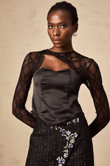 Rita Cut out Top Lace & Satin Panel