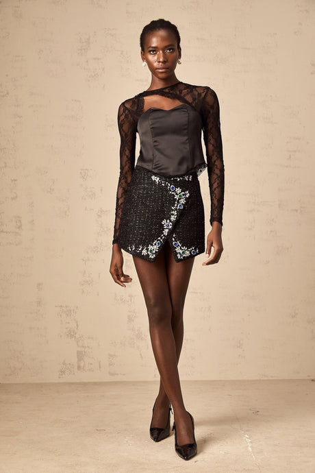 Rita Cut out Top Lace & Satin Panel