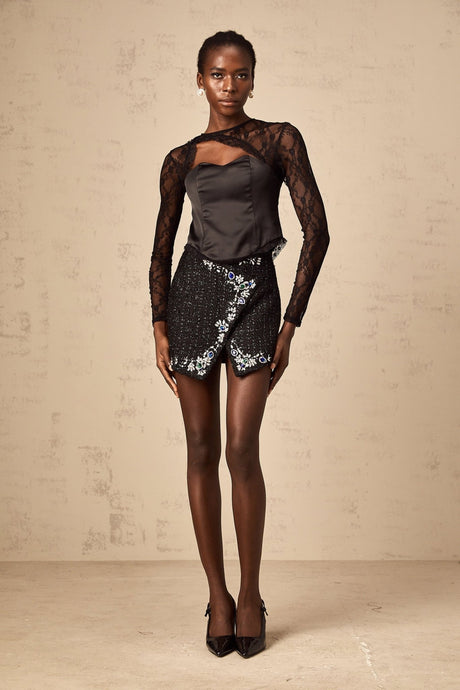 Rita Cut out Top Lace & Satin Panel