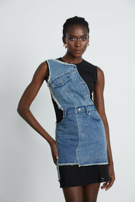 Rita Denim Patchwork Sleeveless Dress