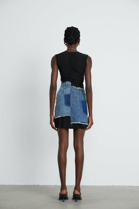 Rita Denim Patchwork Sleeveless Dress