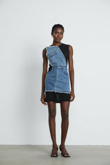 Rita Denim Patchwork Sleeveless Dress