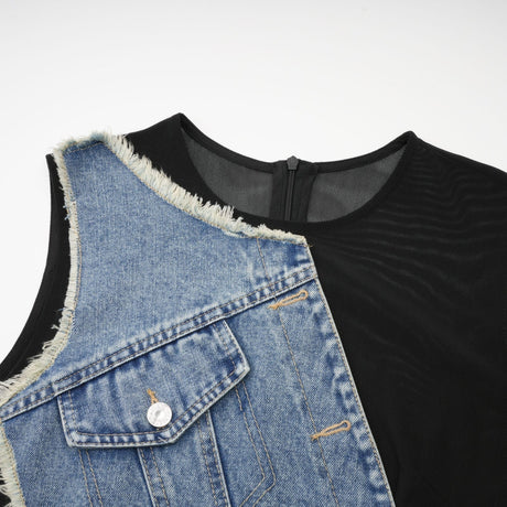 Rita Denim Patchwork Sleeveless Dress