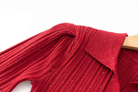 Rita Dress - Bodycon Fit - Polo Collar - Knee - Length Silhouette - Ribbed Knit With Sparkling Details