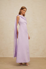 Rita Maxi Dress - One - Shoulder - Cape - Ruched - Slit Zip - Floor - Length