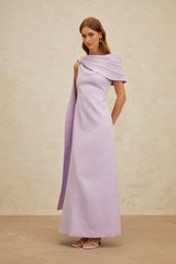 Rita Maxi Dress - One - Shoulder - Cape - Ruched - Slit Zip - Floor - Length