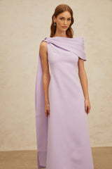 Rita Maxi Dress - One - Shoulder - Cape - Ruched - Slit Zip - Floor - Length