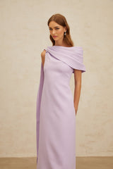 Rita Maxi Dress - One - Shoulder - Cape - Ruched - Slit Zip - Floor - Length