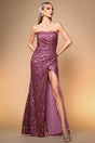 Rita Pink Sequin Ruched Slit Dress