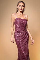 Rita Pink Sequin Ruched Slit Dress