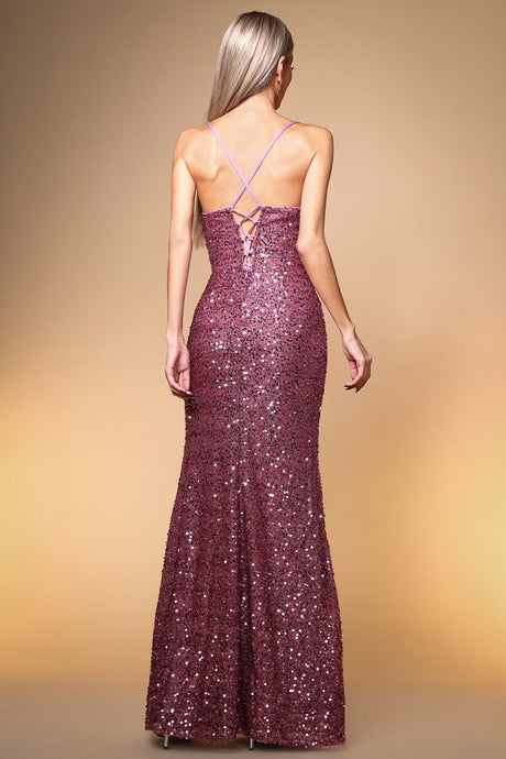 Rita Pink Sequin Ruched Slit Dress