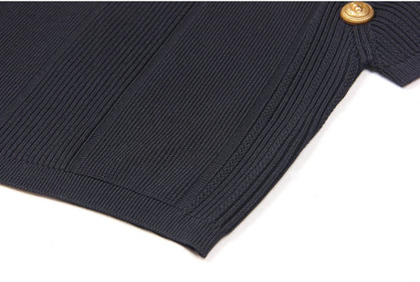 Rita Top & Skirt Set - Ribbed Texture - Gold Button Details - Fitted Silhouette - Knit Fabric - Elegant & Sophisticated