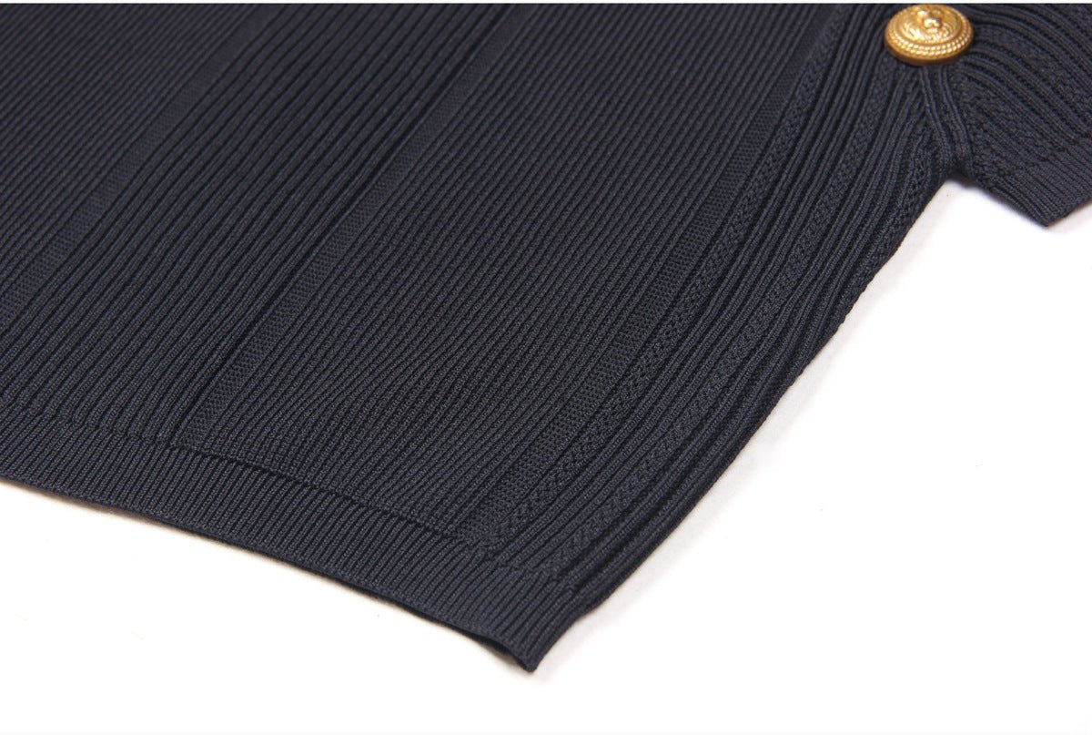 Rita Top & Skirt Set - Ribbed Texture - Gold Button Details - Fitted Silhouette - Knit Fabric - Elegant & Sophisticated